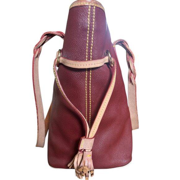 Dooney Bourke Florentine Leather Tote Bag Burgundy Red Shoulder Purse Tassel - Picture 4 of 9